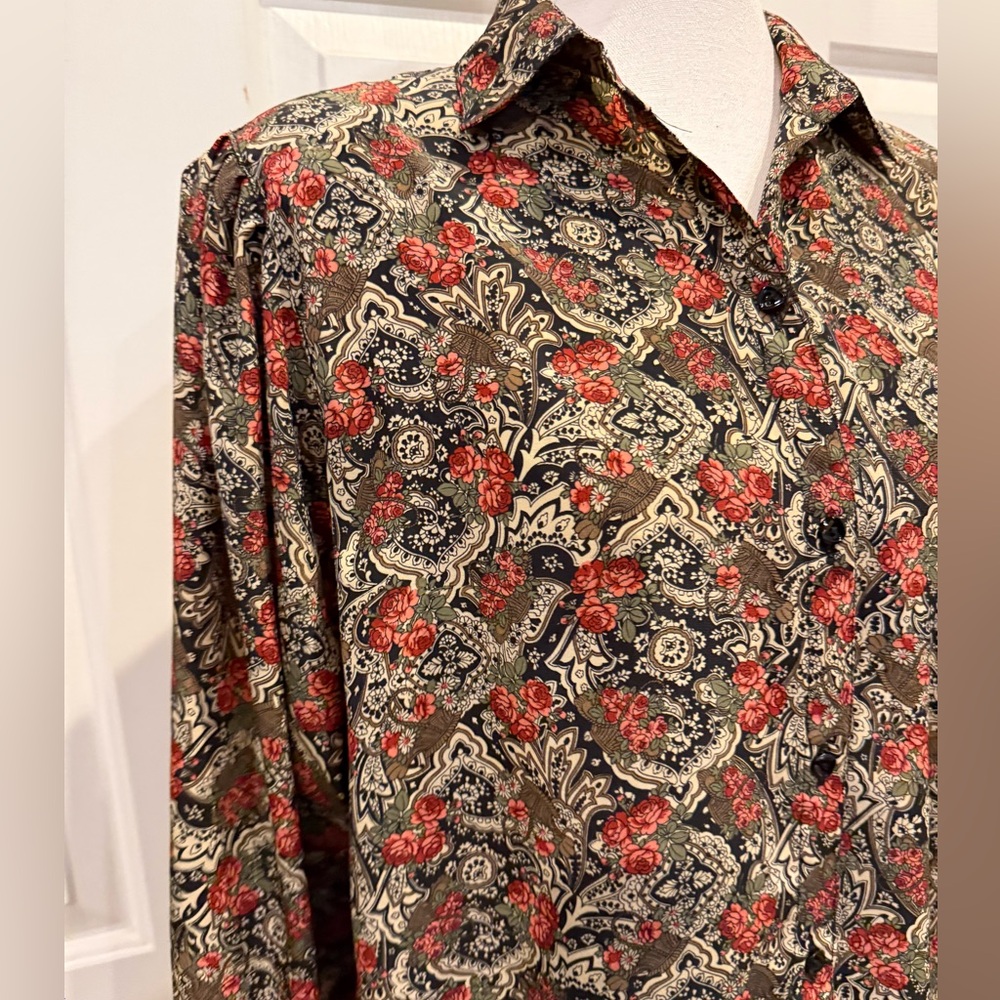 Macaw-Inggo Blouse Vintage Paisley Floral Button Down Blouse Retro Size Medium - Picture 4 of 12
